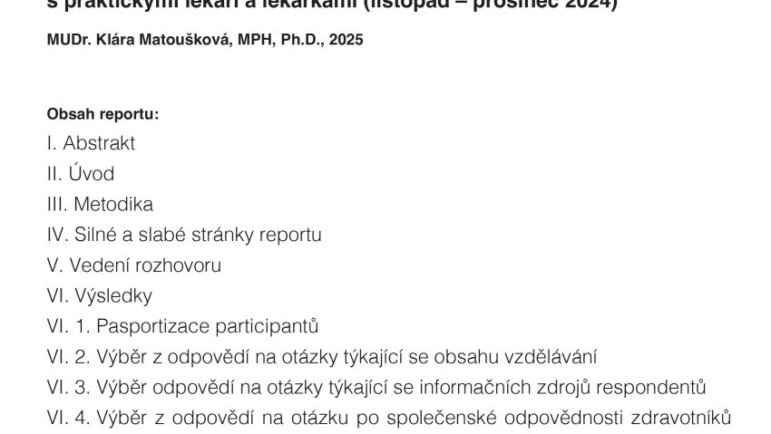 Klimatické vzdělávání pro zdravotníky a osvěta ohledně vlivu klimatické změny na zdraví Odborný report z polostrukturovaných rozhovorů s praktickými lékaři a lékařkami (listopad – prosinec 2024)